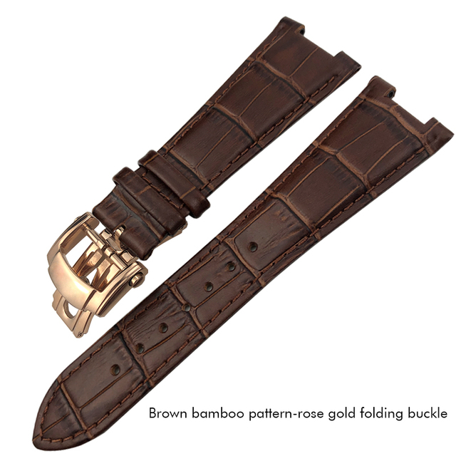 25mm Prong Shape Leather Watch Strap Black Blue Brown Watch Band For Patek Philippe Nautilus Men's Bracelets