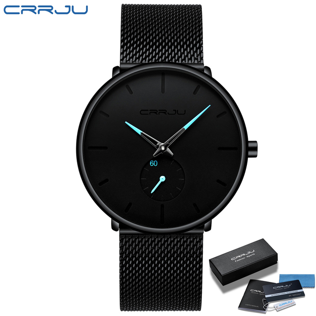 Fashionable Quartz CRRJU Men's Watches Luxury Fashion Slim Mesh Water Resistant Watches