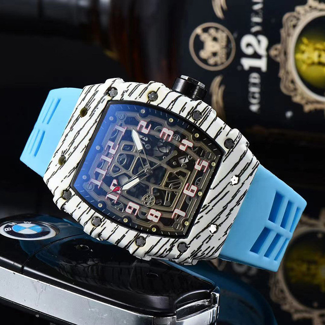 2022 Luxury 3 Pin Quartz Watch RM Transparent Bezel Men Automatic Watch for Men Designer Wristwatches Waterproof Reloj Hombre