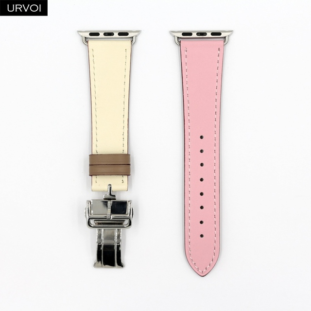 URVOI Deploy Buckle Strap for Apple Watch Series 7 6 SE 5 4 3 2 1 Strap for iwatch Strap Round Single Leather Watch Strap Swift