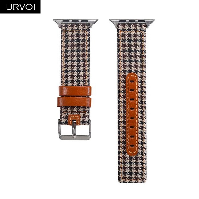 URVOI Canvas Strap for Apple Watch series 7 6 SE5 4 3 Swallow Pattern Grip Wrist Jean Strap for iwatch Classic Design Leather Back