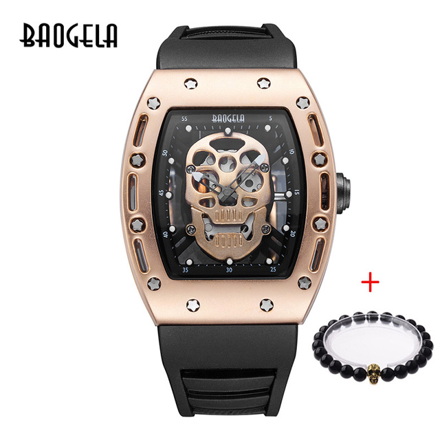 Baogela Pirate Skull Pattern Men's Watch Silicone Luminous Quartz Watches Military Wateproof Skeleton Wristwatch for Man 1612