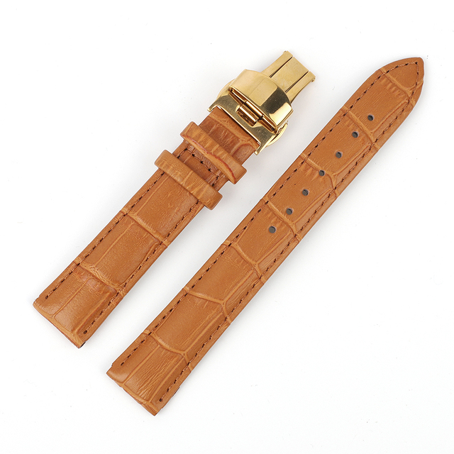 Bamboo Pattern Genuine Leather Wacth Strap Butterfly Buckle Watchband Bracelet for Watch Accessories 18mm 20mm 22mm 24mm