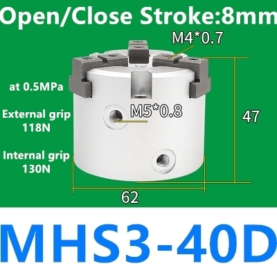 MHS2 MHS3 MHS4 Air Parallel Finger Clutch SameAsSMC Bore 16D/20D/25D/32D/40D/50D mm Double Acting MHS2-16D MHS3-16D MHS4-16D