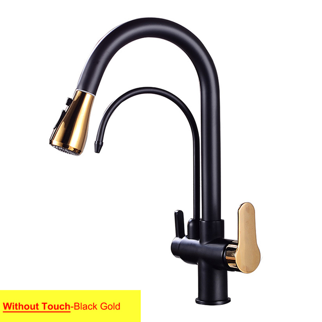 Hot Cold Touch Pull Out Kitchen Faucet Newly Brass Gray Pull Down Kitchen Mixer Tap Dual Handle Sensor Touch Filter Kitchen Faucet