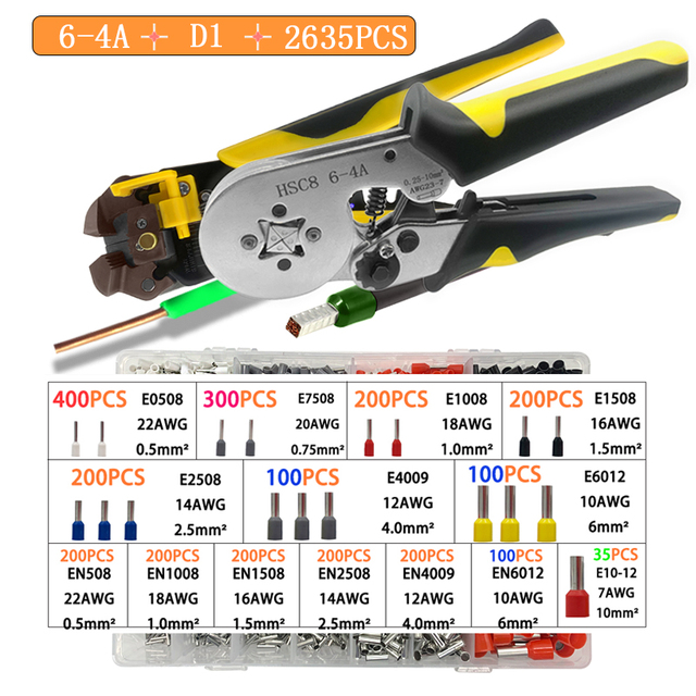 Insulated Wire Connector Terminal Crimping Terminal Cold Crimping Insulated Terminal Crimping Tool 16-6/6-4 Wire Stripper D1