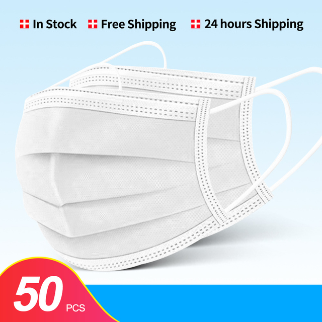 In Stock 10/100pcs Disposable Nonwoven Face Mask 3 Layers Anti Dust Respirator Mask With Elastic Ear Band For Adults