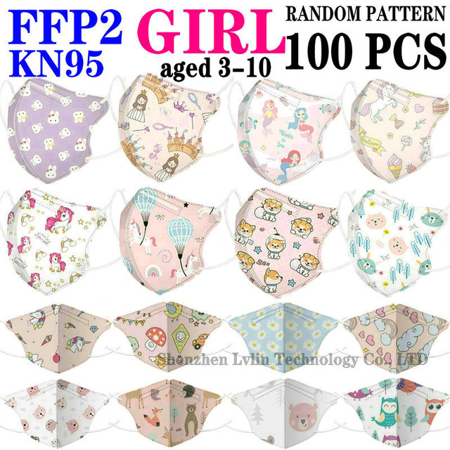 FFP2 KN95 Kids Mask Cartoon Kids 3-8 8-15 Years 5 Layers Mask Boys Girls Face Mask CE Safety Protector