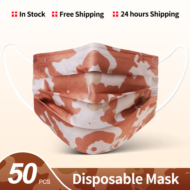 Camouflage disposable face mask 3 ply filter earbuds 100pcs protective face cover masque surgical mascarillas desechables