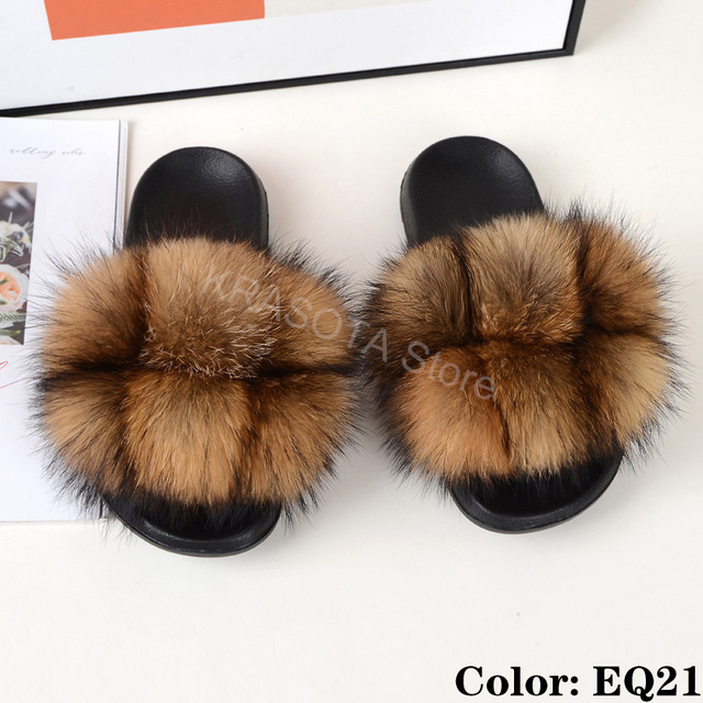 Natural Fur Slippers Women Home Fluffy Slippers House Furry Slides Luxury Summer Flip Flops with Real Fur Wholesale Dropshipping