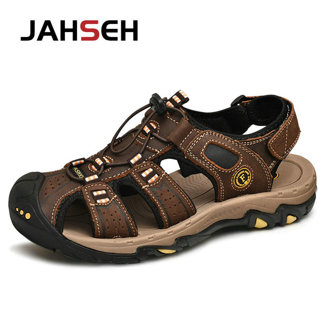 Summer New Outdoor Genuine Leather Men's Casual Sandals High Quality Brand Beach Shoes Fashion Water Shoes Walking Footwear