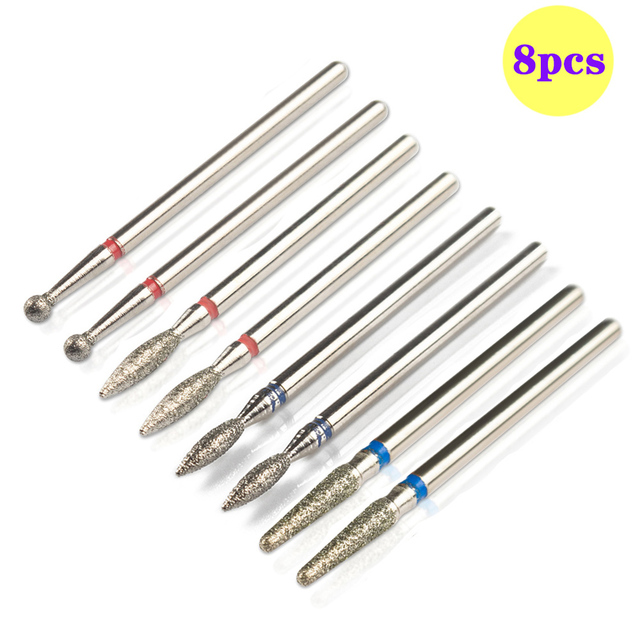 8pcs Diamond Milling Cutter for Manicure Set Nail Drill Bits Accessories Nozzles for Manicure Cutters Pedicure Sanding Nail File