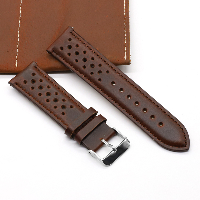 Handmade watch strap 18mm 19mm 20mm 22mm leather strap black brown blue breathable porous watches #C