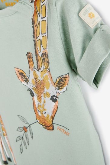 FatFace Baby Green Crew Giraffe Romper