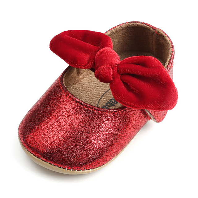 Newborn Baby Shoes Baby Boy Girl Shoes Girl Classic Bowknot Rubber Sole Anti-slip PU Leather Dress Shoes First Walker Toddler Crib Shoes