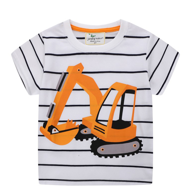 Boys Summer Clothes Children T-shirt Dinosaur Printing Kids Striped Embroidery Tops Boy Cotton T-Shirts Baby Cartoon Tee Clothes