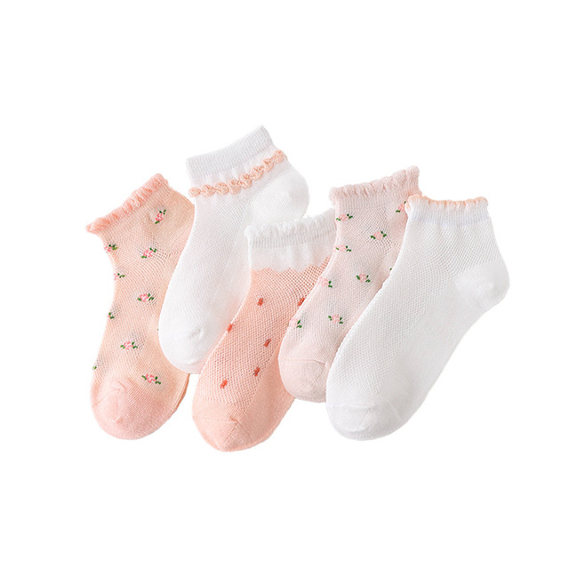 Soft Cotton Breathable Mesh Kids Socks Summer Short Tubes Baby Girls Socks New Born Boy Happy Socks Infant Clothes 5 Pairs