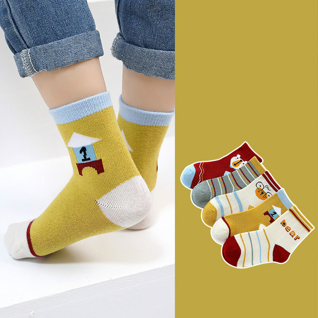 2022 5pairs/lot Children Cotton Boys Girls Socks Cute Cartoon Pattern Kids Socks for Baby Boy Girl Sport Pattern Suitable for 1-12Y