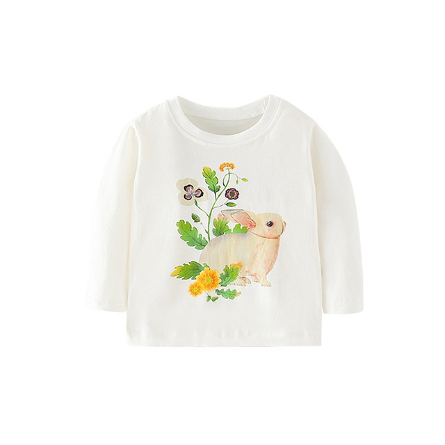 Jumping Meter Girls Cute Cartoon Dinosaur Rainbow T-shirts Autumn Casual Cotton Crew Neck For Long Sleeve Top Baby Clothes 2-7Y