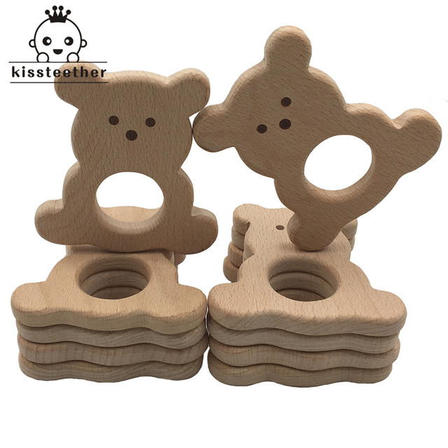 10pcs Safe Kara Teething Baby Cute Teether Antlers Design Wooden Ring Animal Shape Handmade Toy Wooden Teether - Giraffe Teether