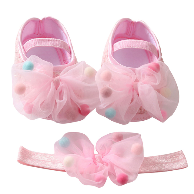 Etosale Cute Baby Walking Shoes 0-18M Newborn Baby Girls Shoes + Headband Set Infant Soft Sole Bowknot Princess First Walkers