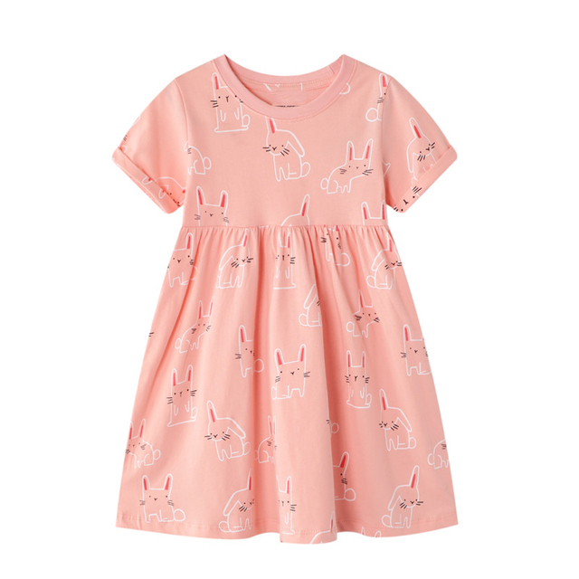 Little maven 2022 baby girls summer dress cotton lined cat children's casual lovely and comfortable clothes for 2-7 years old