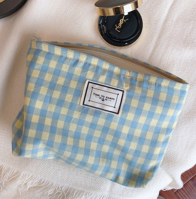 Korean Cosmetic Bag Plaid Beauty Pouch Necesserie Makeup Clutch Cosmetic Organizer Women Large Travel Cosmetic Bag Beauty