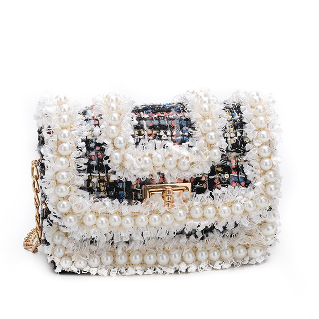 Korean Style Women Woolen Cross Body Handbags Cute Girls Princess Purses And Handbags Baby Pearl Clutch Purse