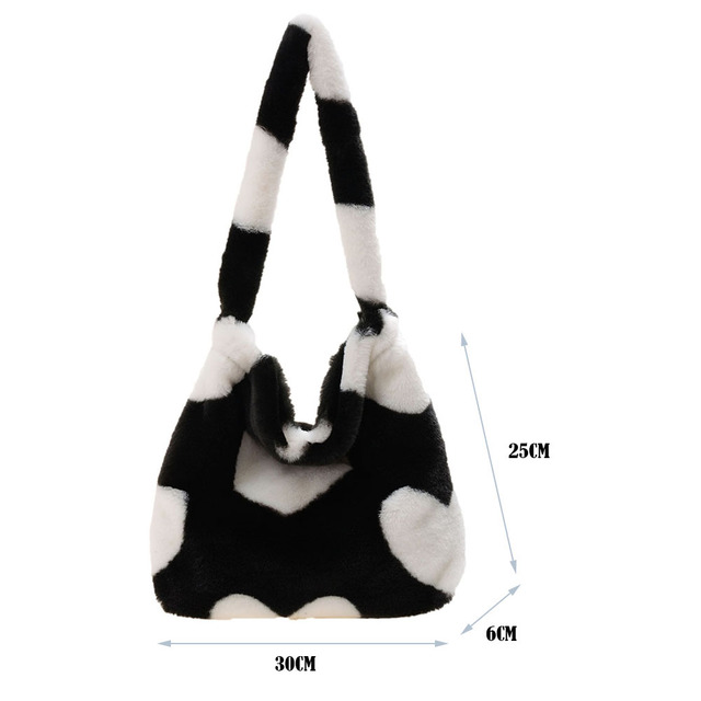 Fashion Ladies Furry Plush Shoulder Bag Women Fashion Cow Pattern Shoulder Crossbody Casual Female Hit Color Soft Messenger Bag