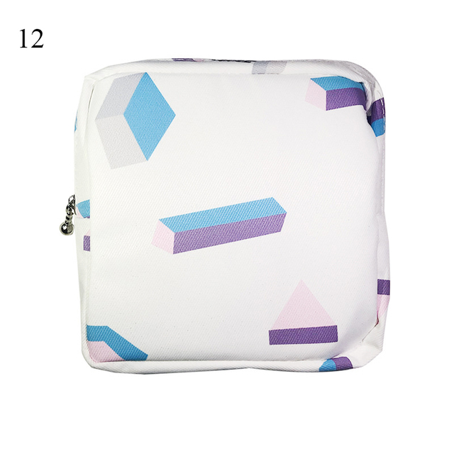 Women Portable Sanitary Napkin Storage Bag Cotton Travel Makeup Bag Printed Literary Zipper Purse Sundries Cosmetic Organizer