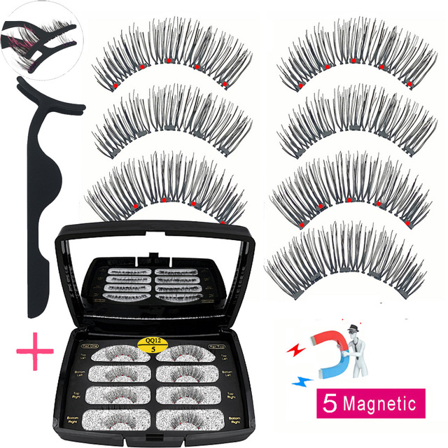 LIKOFO Magnetic Eyelashes with 5 Magnets Natural Handmade 3D/6D False Eyelashes Acrylic Box Long False Eyelashes Cosmetics for Gift