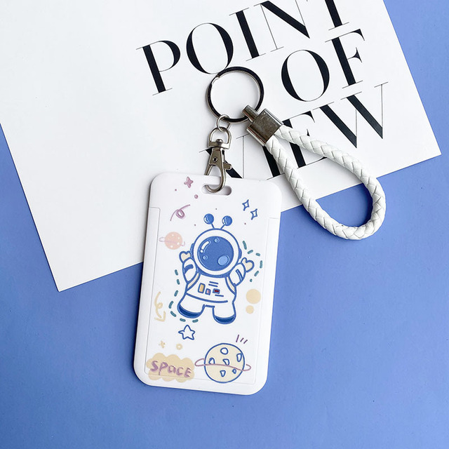 Cute Astronaut Cartoon Card Holder Keychain Student Doll Access Control Ic Card Sliding Certificate Cover For Women Men Wallet