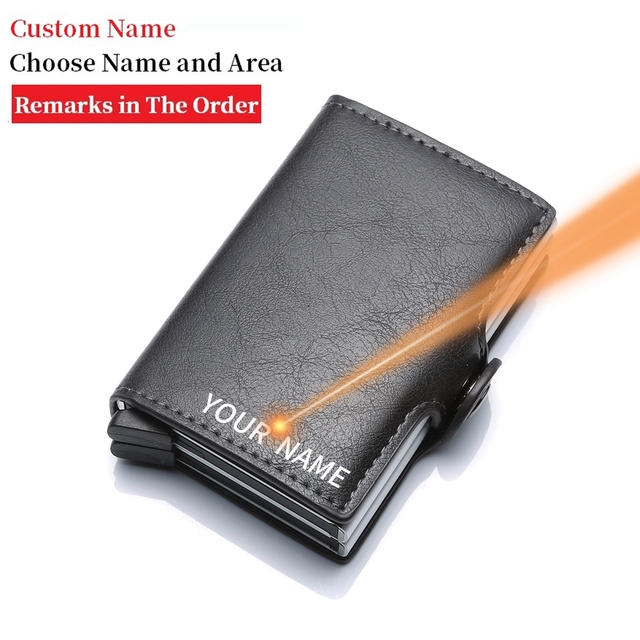 Custom Name Credit Card Holder Men Double Carbon Fiber Counter Rfid Card Holder Metal Wallet Business Bank Credit Card Small Wallet