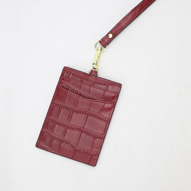 ID card holder for men and women, new, crocodile embossed leather, decorated lettering