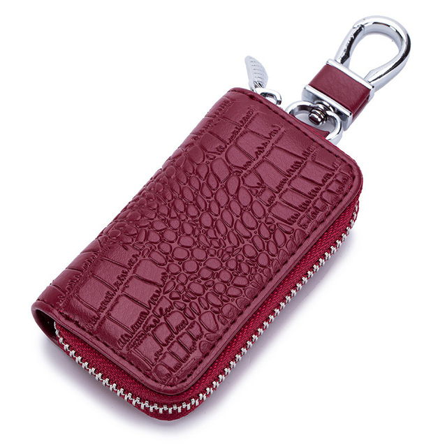 Fashion Genuine Leather Car Key Bag Unisex Crocodile Print Zipper Top Quality Cow Split Key Organizer Purse