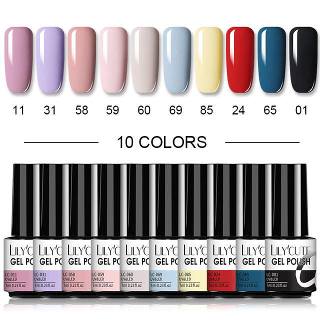 LILYCUTE 10/20/8/2pcs Gel Nail Polish Set Semi Permanent Glitter Hybrid Varnish Base Top Coat Soak Off UV LED Nails Gel