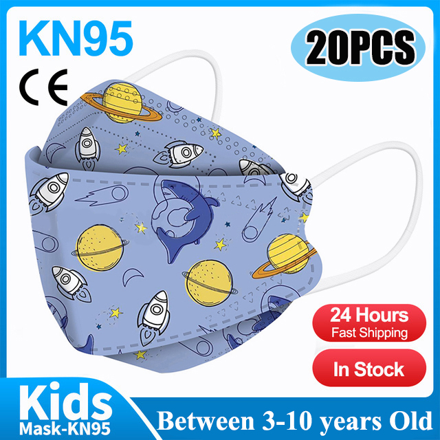 20pcs 3D Cartoon Kn95 Masks Kids N95 Respirator n95mascarillas Enfant Fish 4 Layer Print Dustproof Ffp2 Children Christmas Mask