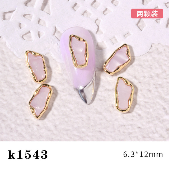 3pcs New Japanese Manicure Metal Amber Four-leaf Clover Shell Butterfly Manicure Gold Edge Irregular Gemstone Jewelry