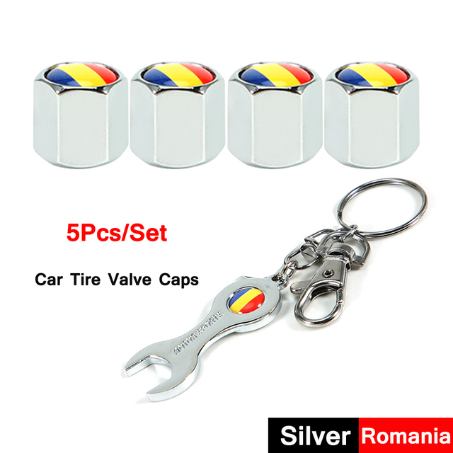 DSYCAR 5pcs/set National Flag Pattern Anti-theft Car Tire Wheel Valve Caps With Wrench Keychain Alloy Car Tire Valve Caps