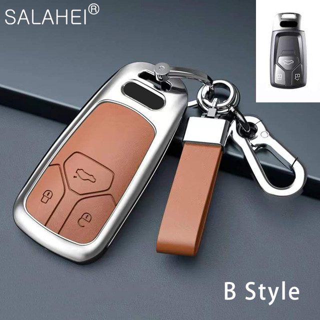 New Fashion Zinc Alloy and Leather Car Key Case Cover for Audi A3 A4 A5 C5 C6 8L 8P B6 B7 B8 C6 RS3 RS6 Q3 Q7 TT 8L 8V S6 S4 S3