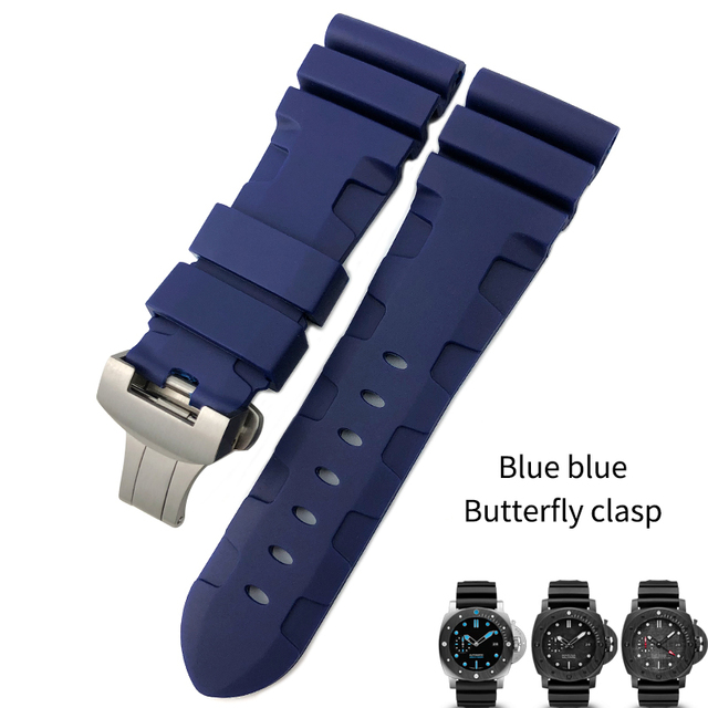 22mm 24mm 26mm Rubber Waterproof Silicone Watch Strap Replacement for Panerai Wristband Strap Pin Buckle Watchband Black Blue Red