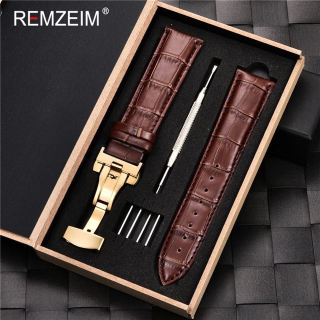 Remz Patterned - Genuine calfskin leather watch strap size 16, 17, 18, 19, 20, 21, 22, 23 and 24mm, with box and watch accessories