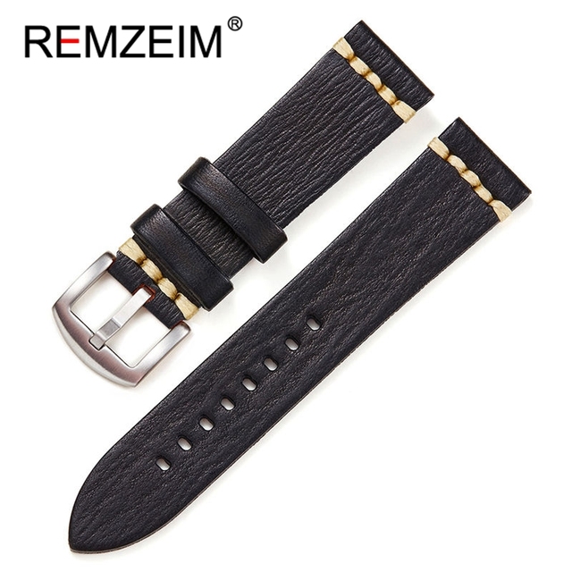 REMZEIM Retro Handmade Genuine Leather Strap Vegetable Tanned Leather Watchband 18 20 22 24mm High Quality Business Watch Band