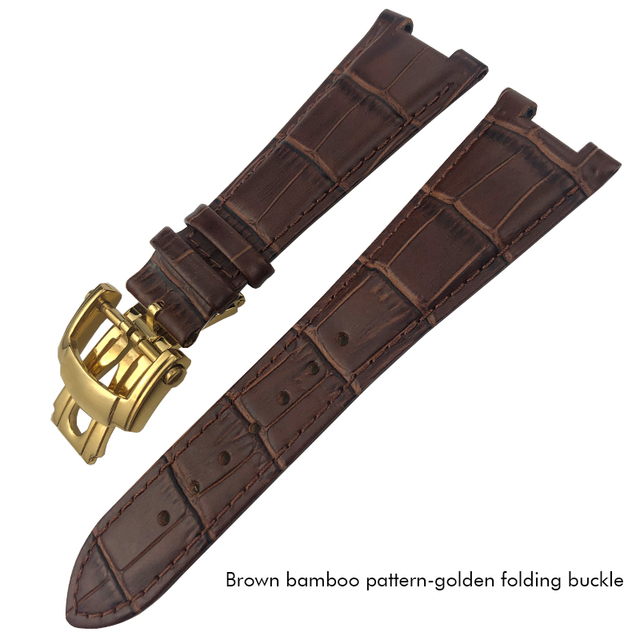 25mm Prong Shape Leather Watch Strap Black Blue Brown Watch Band For Patek Philippe Nautilus Men's Bracelets