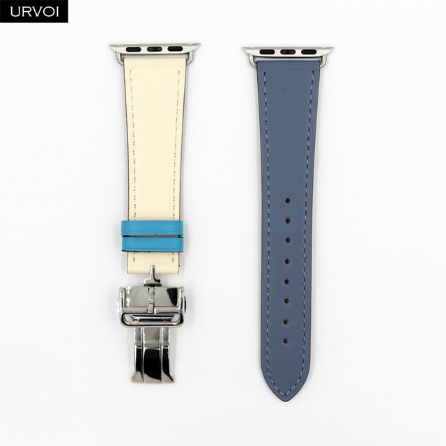 URVOI Deploy Buckle Strap for Apple Watch Series 7 6 SE 5 4 3 2 1 Strap for iwatch Strap Round Single Leather Watch Strap Swift