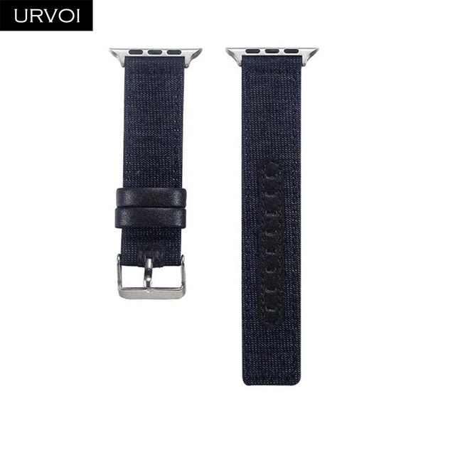 URVOI Canvas Strap for Apple Watch series 7 6 SE5 4 3 Swallow Pattern Grip Wrist Jean Strap for iwatch Classic Design Leather Back