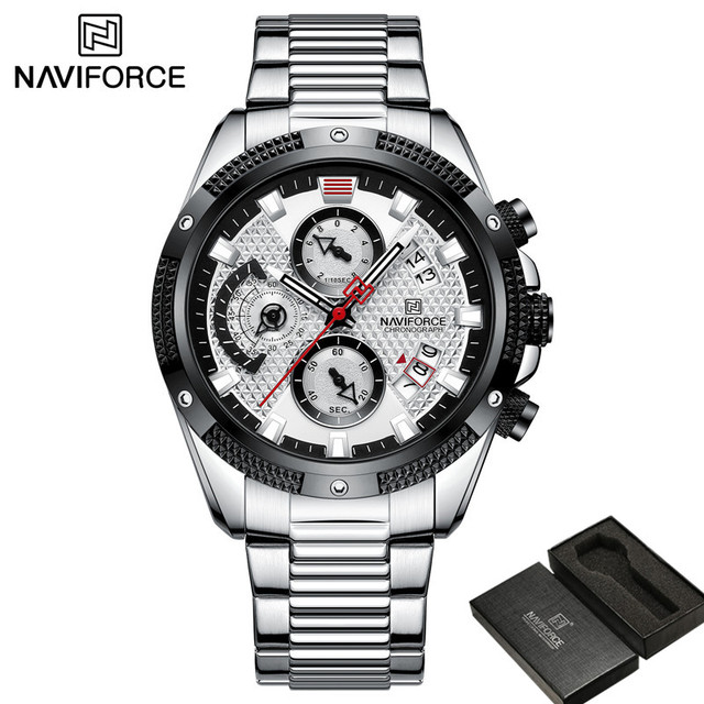 NAVIFORCE Men's Sport Watch Wristwatch Luxury Brand Military Chronograph Stainless Steel Male Quartz Watch Gift 8021