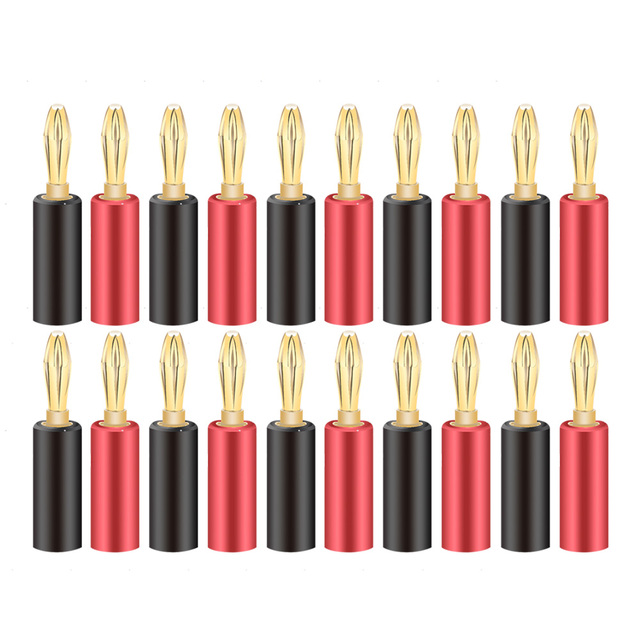 20pcs/10pairs Nakamichi Banana Plug 24K Gold Plated 4mm Banana Connector With Screw Lock For Audio Jack Speaker Plugs Black And Red