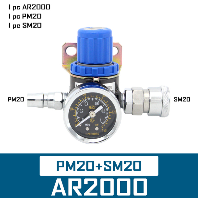 AR2000 1/4'' Mini Pneumatic Air Pressure Relief Control Compressor Regulator Treatment Units Valve Gauge Fitting