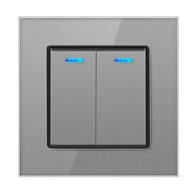 DXDXTT Push Button Light Switch 2 Way Stair Wall Switches 220V LED Tempered Glass Panel EU Standard 1/2/3 Gang Home Improvement